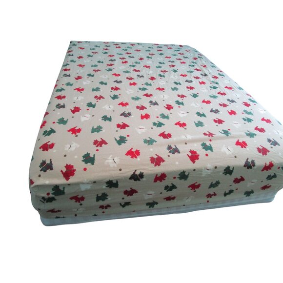 Martha Stewart Collection Queen Flannel Sheet Set Christmas Plaid Scotty Dog - Picture 8 of 16